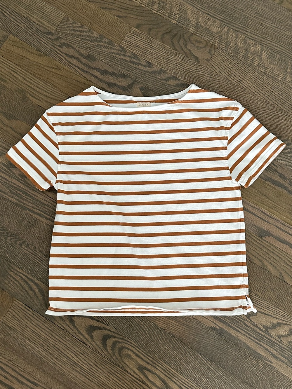 Marea Striped Short-Sleeve Tee in White and Rust